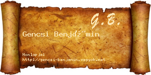 Gencsi Benjámin névjegykártya